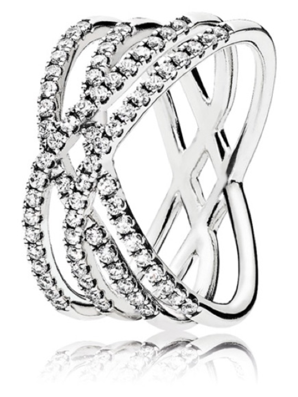Pandora Silver Crisscross Pavé Ring with Clear Stones cosmic lines ring 54/7